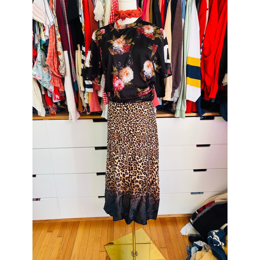 Zara Leopard Skirt Women XS Brown Ombre‎ Alt Whimseygoth Midi Animal Print